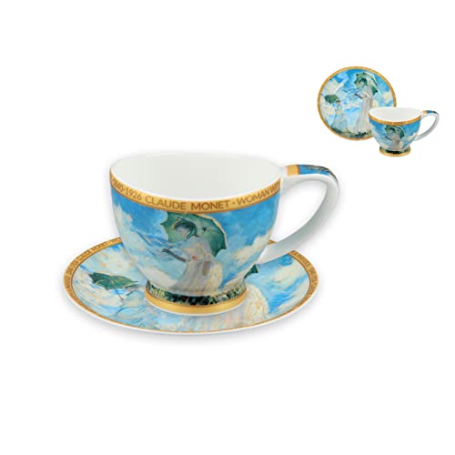 CARMANI - Espressotasse und Untertasse aus Keramik mit Oscar Claude Monet, Frau mit Sonnenschirm, 100 ml