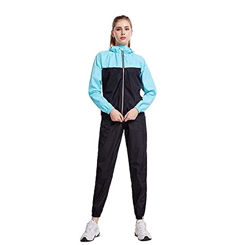 scosao Schwitzanzug Sauna Damen Sweatanzug, Sportanzug Saunaanzüge mit Kapuze Reißverschluss Trainingsanzug Abnehmen Fitness Anzug Anti-Rip Saunajacke Schwitzhose,3XL