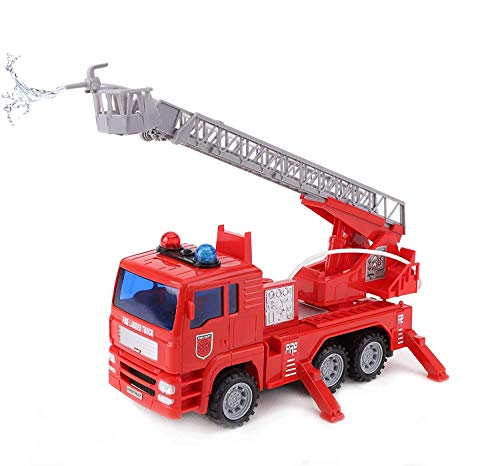 Toyland® Rotes Feuerwehrauto 25 cm mit ausziehbarer Leiter - Mit Lichtern und Geräuschen und echtem Sprinkler