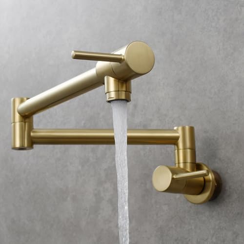 Kaltwasserhahn Küche Wandmontage Klappbar Doppelgriff Messing Wasserhahn Küche Kaltwasserhahn-Gebürstetes Gold