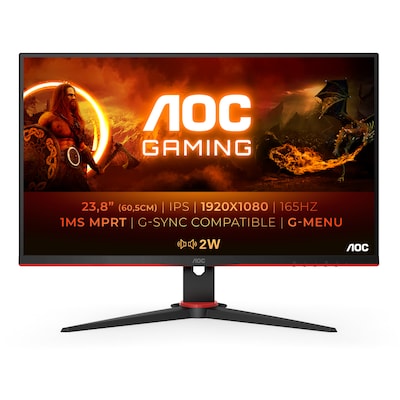 AOC Gaming 24G2SPAE - 24 Zoll FHD Monitor, 165 Hz, 1 ms, FreeSync, G-Sync Compatible (1920x1080, VGA, HDMI, DisplayPort) schwarz/rot