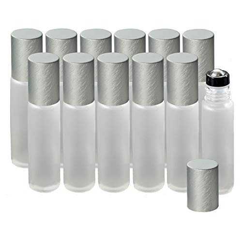 10ml Frosted Clear Roller Bottles for Essential Oils – Leakproof Rollers – Thick Frosted Glass with Silver Lid, Stainless