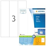 HERMA 4657 Universal Etiketten, 100 Blatt, 70 x 297 mm, 3 pro A4 Bogen, 300 Stück, selbstklebend, bedruckbar, matt, blanko Papier Klebeetiketten Aufkleber, weiß