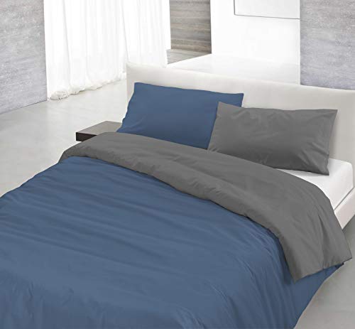 Italian Bed Linen Natural Color Doubleface Bettbezug, 100% Baumwolle, avio/Rauch, kleine Doppelte