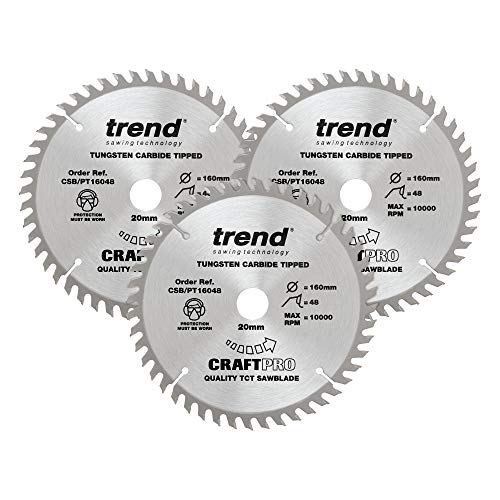 Trend CSB/PT160/3PK Craft Pro TCT Kreissägeblätter, Wolframkarbid-bestückt, 160 mm x 48 Zähne x 20 Bohrung