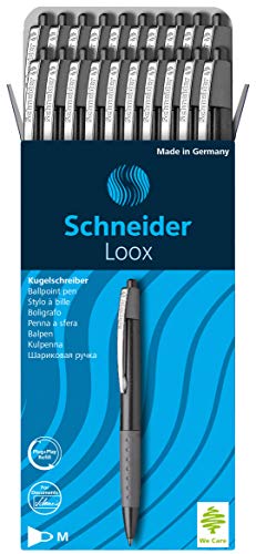 Schneider Loox Kugelschreiber (Schreibfarbe: schwarz, Strichstärke M, Druckmechanik, dokumentenechte Mine) 20er Packung schwarz