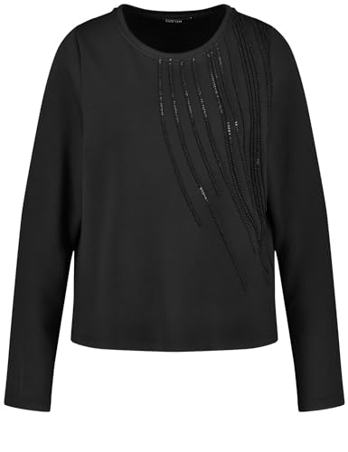 Taifun Damen Softes Sweatshirt mit Glitzer-Stickerei Langarm unifarben Schwarz 46