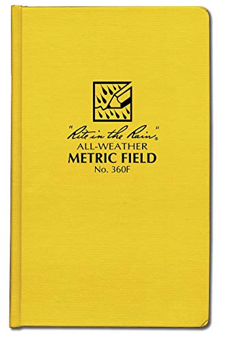 Rite in the Rain Allwetter Hardcover Notizbuch, 4 3/4" x 7 1/2", gelber Einband, Universalmuster (Nr. 370F) Metrisches Feld gelb