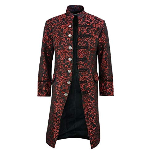 Xmiral Frack Mäntel Herren Retro Steampunk Jacke Stehkragen Knopf Lange Trenchcoat Winter Outwear Mantel Dünn Einreihig Wintermäntel(c Rot,L)