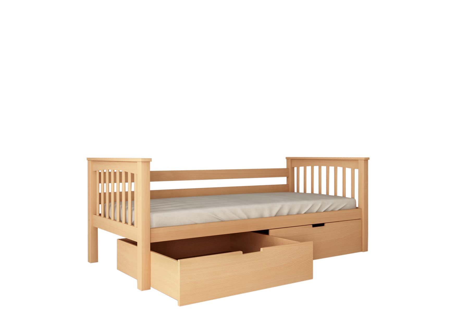Polini Home Sofabett Tagesbett Kinderbett LEA 200x90 cm mit 2 Bettkästen Buchenholz massiv Natur