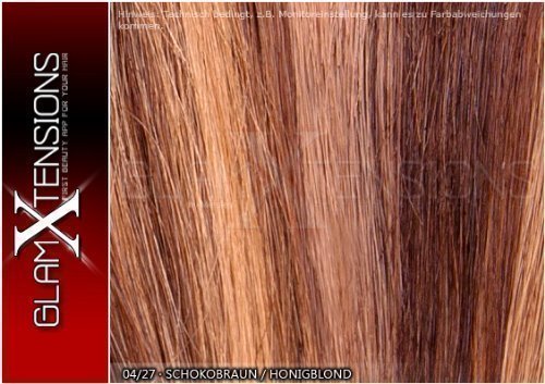 Clip In Extensions 3 teiliges Ergänzungsset 35g 55cm Schokobraun-Honigblond Nr. 4/27 100% indisches Echthaar Clip-In Echthaar Haarverlängerung Haarverdichtung