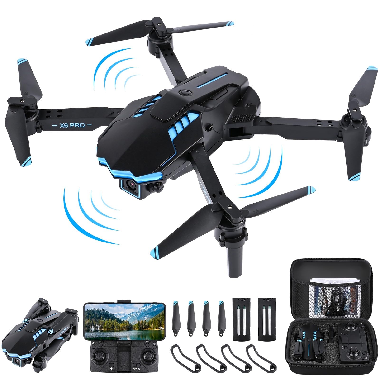 Weinsamkeit Drohne mit Kamera 1080P HD für Kinder, WiFi FPV Drone für Anfänger, RC Quadcopter mit 2 Akku, Schwerkraft Sensor, 3D Flip Mode, Ein-Tasten-Start/Landung, Höhenhaltemodus, Headless Mode