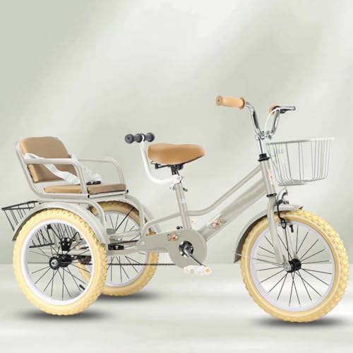 Kinderpedal-Dreirad mit Rücksitz, Kleinkind-Tandem-Dreirad für 3–9 Jahre, Alltags-Cruiser-Fahrrad-Dreirad, Mobilitätskettenfahrrad mit Einzelbremse, verstellbarem Sattel und Lenker