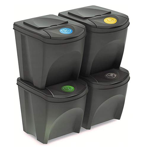 Mülleimer Abfalleimer Mülltrennsystem 80L - 4x20L Behälter Sorti Box Müllsortierer 3 Farben von rg-vertrieb (Grau)