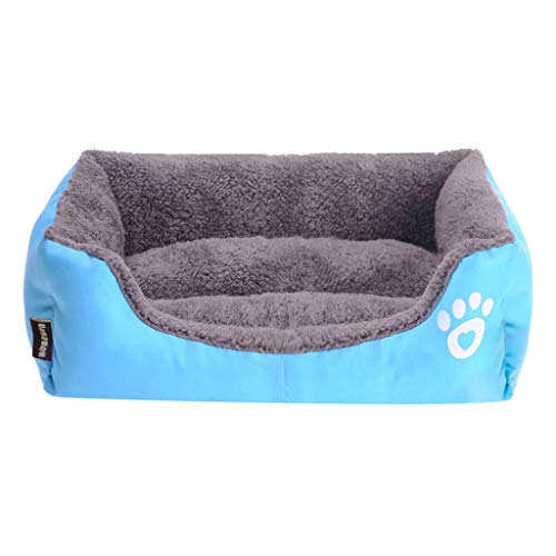 Yowablo Hundehütte Haustierbett Hundecouch Puppy Cushion House weiche warme Hundehütte Mat Blanket (110 * 85 * 19cm,Blau)