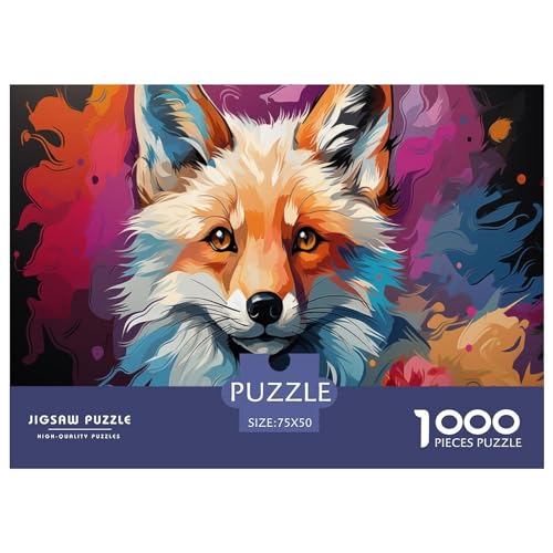 1000-teiliges Holzpuzzle, bunter Fuchs, Heimwanddekoration, Lernspielzeug, Geschenk für Familienspiel, 1000 Stück (75 x 50 cm)