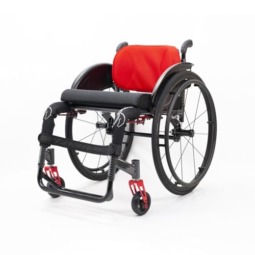 KK-GGL Professioneller Sport -Rollstuhl, Leichte Klapprollstühle Für Erwachsene, Reisen Tragbarer Rollstuhl Für Behinderte Athleten, Robuster, Selbst Angetanter Rollstuhl,24 in red 43cm