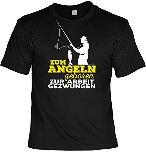 Herren Angler T-Shirt - Zum Angeln geboren - lustige Angel-Shirts Geburtstag Geschenk für Männer Fun-Shirts Bedruckt schwarz
