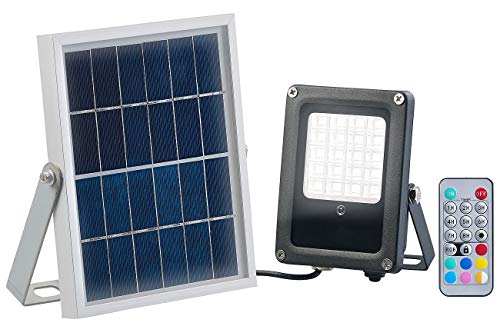 Luminea LED-Strahler außen Solar: Solar-LED-Fluter für außen, RGBW, 10 Watt, mit Fernbedienung & Timer (Flutlicht-Strahler)