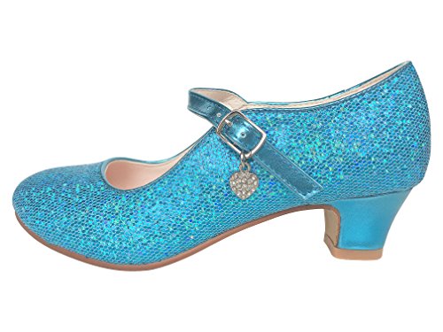 La Senorita ELSA Frozen Prinzessinnen Schuhe Blau mit kleines Herzchen Spanische Flamenco Schuhe (37)