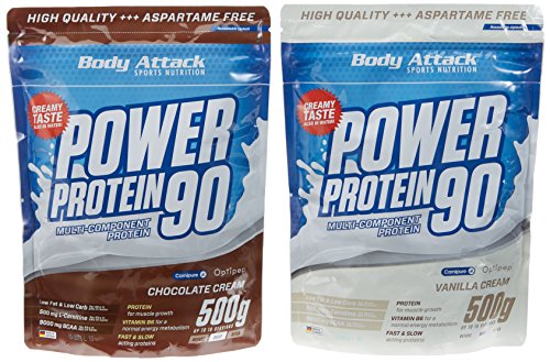 Body Attack Power Protein 90 Beutel 2er Mix Pack (2 x 500 g) Schoko/Vanille, 1er Pack (1 x 1 kg)