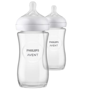 Philips Avent Babyflaschen Natural Response aus Glas – 2x Babyflasche, 240 ml, BPA-frei, für Neugeborene ab 1 Monat (Modell SCY933/02)