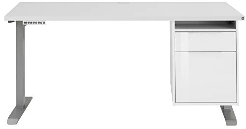 MAJA Möbel eDJUST Schreib- und Computertische, Holzwerkstoff, Metall Platingrau - Weiß Matt, ca. 150x122,5x80 cm