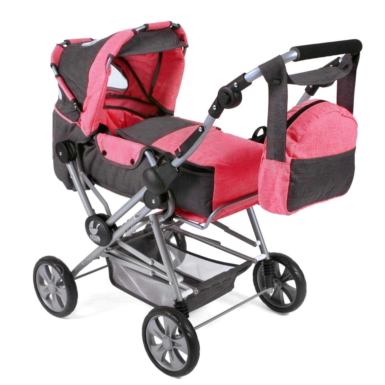 Bayer Chic 2000 562-41 Kombi-Puppenwagen Roadstar für große Kinder, mit herausnehmbarer Tragetasche und Wickeltasche, pink