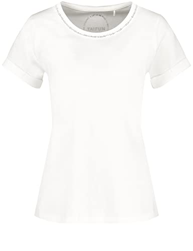 Taifun Damen Basic T-Shirt Kurzarm, mit Ärmelaufschlag T-Shirt Kurzarm Rundhals T-Shirt unifarben Offwhite 46