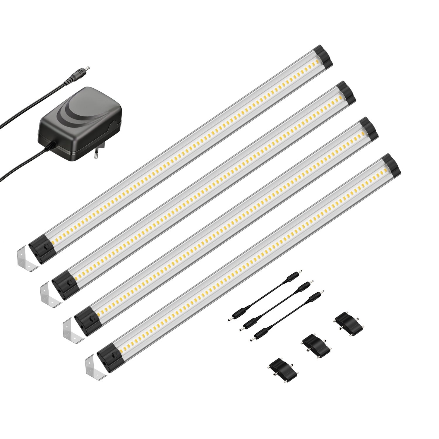parlat LED Unterbau-Leuchte SIRIS, Eckmontage, flach, je 50cm, je 531lm, warm-weiß, 4er Set
