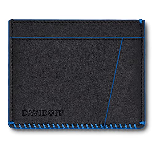Davidoff Home Run Kartenetui Schwarz/Blau – Moderne kleine Brieftasche aus feinem Leder mit Kontrastnaht – edler Card Holder mit 4 Steckfächern und 1 Tasche