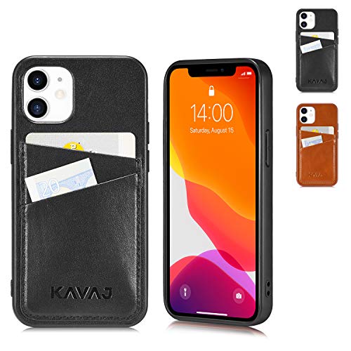 KAVAJ Hülle geeignet für Apple iPhone 12 Mini 5.4" Leder - Tokyo - Schwarz Handyhülle Case Lederhülle mit Kartenfach