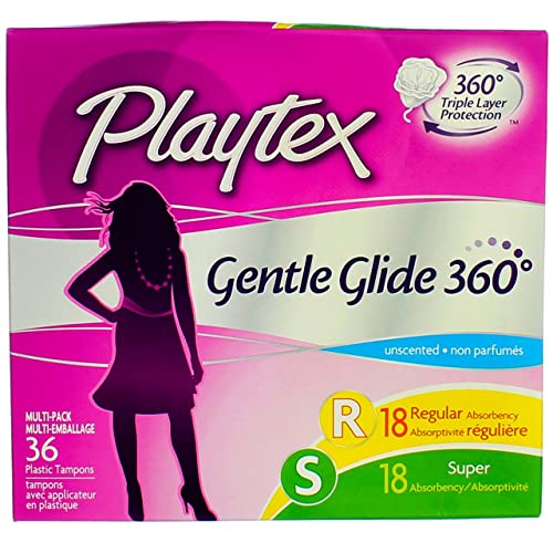 Playtex Gentle Glide Tampons, Plastic, Multi-Pack, Unscented, 18 regular/18 super 36 ct. by Playtex