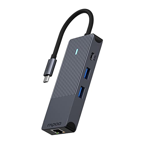Rapoo 8-in-1 USB-C Multiport Adapter, 100W Power Delievery, 4k HDMI, 1 Gbps LAN, 1 USB-C und 2 USB-A 3.0 Datenports, Micro SD/SD Speicherkartenleser, kompatibel für MacBook Pro und mehr
