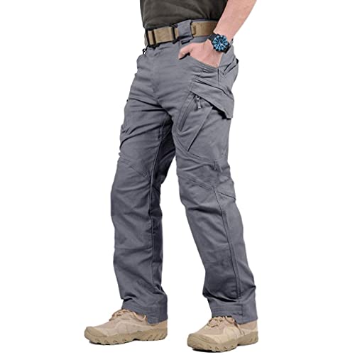 Soldier Tactical Waterproof Pants Outdoor Combat Hiking, Mens Tactical Cargo Work Pants Ripstop Water Repellent Cargo Pants (Grey,M)