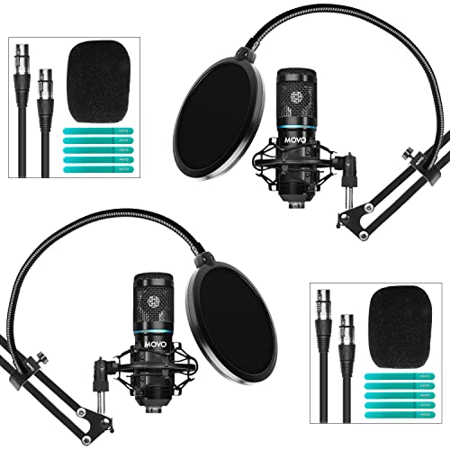 Movo PodPak2A Universal-Kondensatormikrofon-Set mit schwenkbarem Scherenarm, Mikrofonständer, Stoßhalterung und Schwanenhals, Popfilter – Podcast-Ausrüstungsset für YouTube, Podcast, Streaming