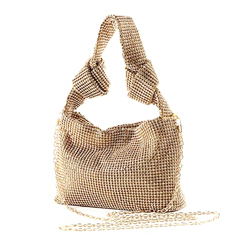 LIBOOI Strass Abendtasche für Frauen, Glitzer Strass Geldbörse Kristall Abend Clutch Tasche, goldfarben, Medium