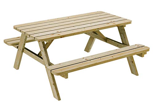 PLATAN ROOM Picknick Sitzgruppe aus Holz 170 cm Tisch Bank Kiefernholz massiv 35 mm Bierbank stabil und robust