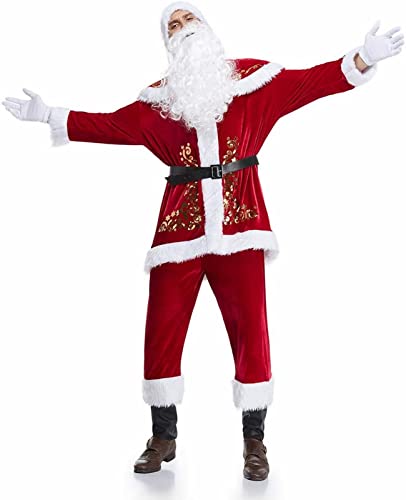 Nikolaus Kostüm Nikolaus Kostüm Weihnachten Anzug Herren Weihnachtsverkleidung Nikolaus Kostüm (7 Stück) A,5XL