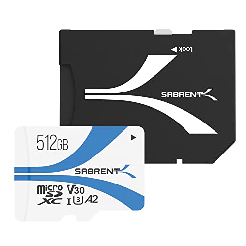 SABRENT Micro SD Karte 512GB V30, SD Karte UHS-I A2, speicherkarte MicroSDXC, Class 10, U3, Full HD & 8K UHD Karte, Biz zu 100MB/s für professionelle Fotografen, Videofilmer, Vloggers (SD-MQ30-512)