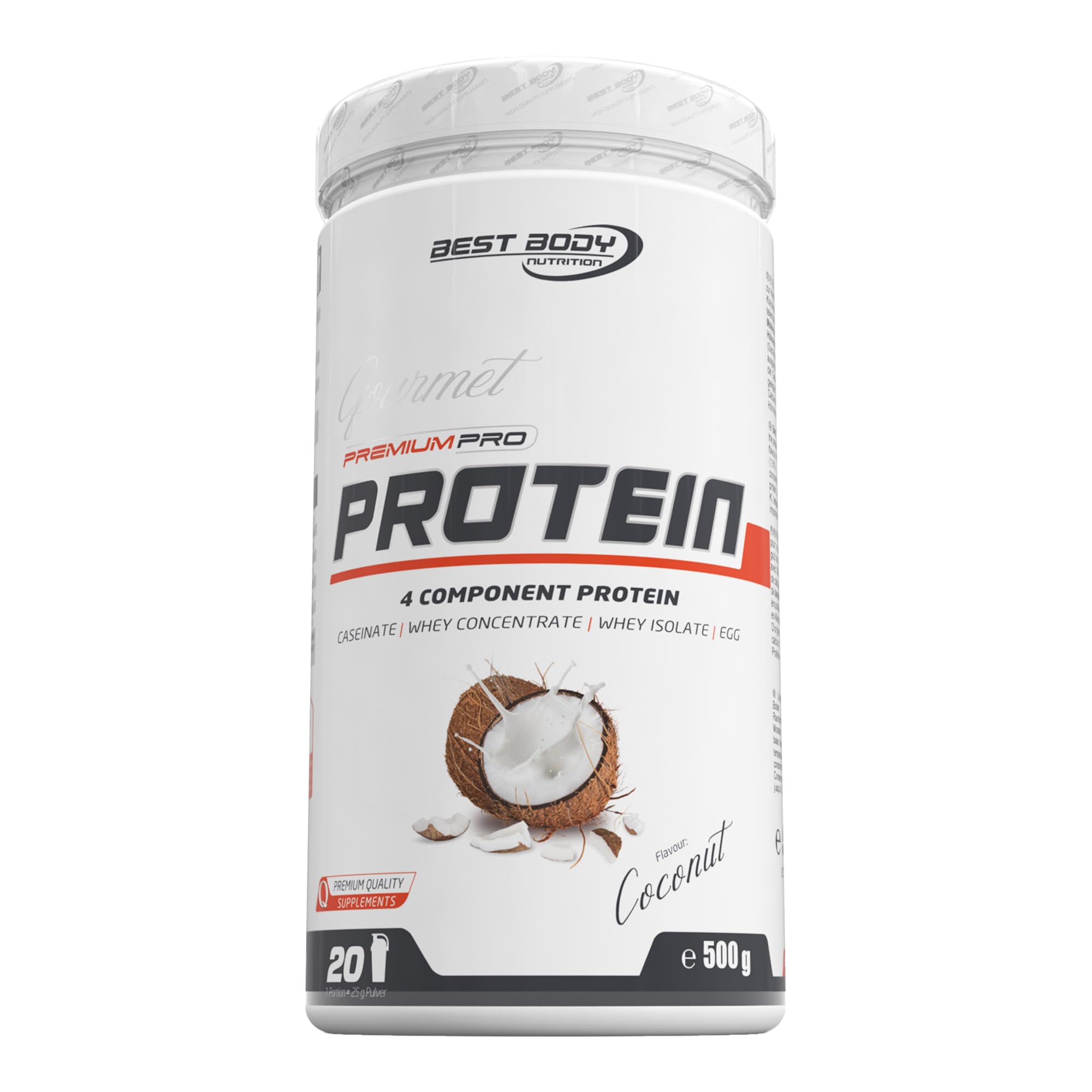 Best Body Nutrition Gourmet Premium Pro Protein, Coconut, 4 Komponenten Protein Shake: Caseinat, Whey Konzentrat, Whey Isolat, Eiprotein, 500 g Dose