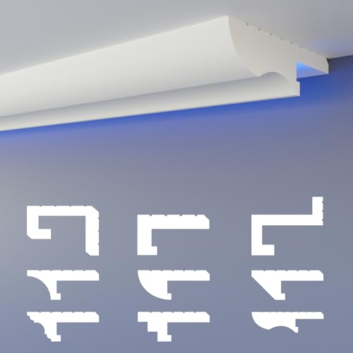 HEXIMO LED-Schattenfugenprofil Stuckleisten, indirekte Beleuchtung XPS-Styropor-Trockenbau-Deckenstuck Stuckleisten für Decken (30,6 Meter HLED 22)