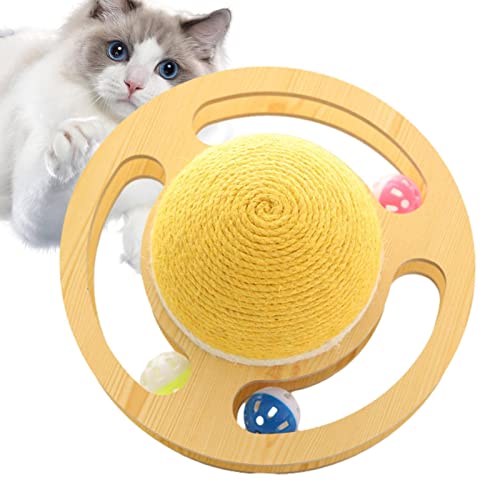 Youding Sisalkugel Katze - Space Asteroid Sisal Stimulierendes Katzenspielzeug,Turntable Track Cat Claw Ball mit DREI Glockenkugeln Interaktives Katzenspielzeug für Katzen im Innenbereich