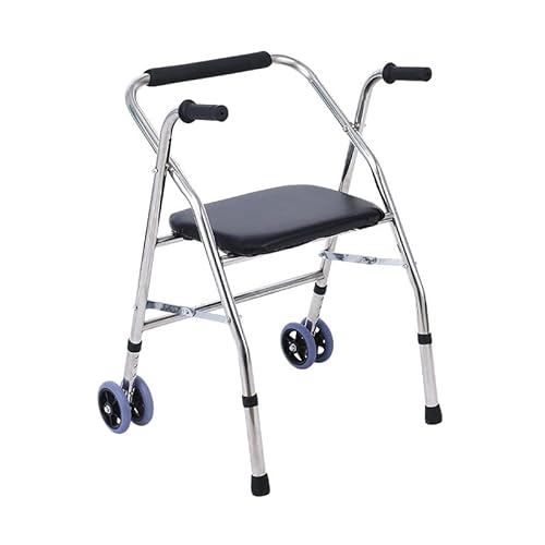 Rollator für Senioren mit Rad und Sitz, zusammenklappbare Gehhilfe, Edelstahl-Badestuhl, höhenverstellbar in 5 Stufen, Schwammkissen-Rollator – einfach zu montieren