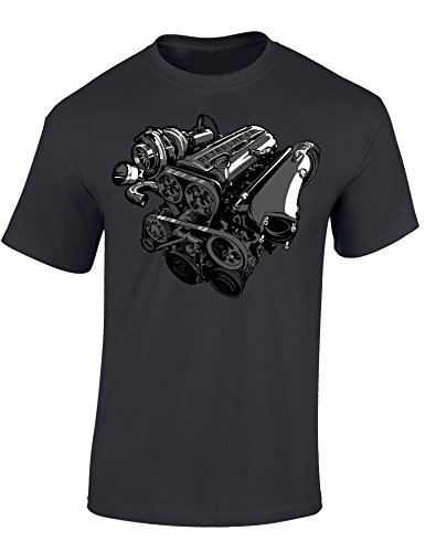 (A) Auto Tuning T-Shirt für Herren: 3 Liter Twin Turbo Motor - Motorsport Shirt Männer - Mechaniker & Autoliebhaber Geschenke (5XL)
