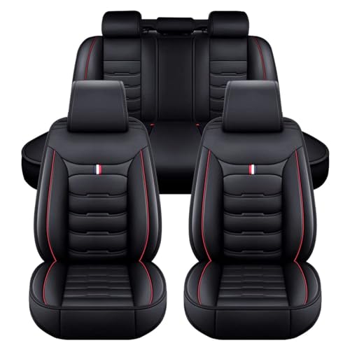 LECREA Auto Sitzbezüge Set für Infiniti Q50 SUV, Allwetter PU Leder Autositzbezüge, 5 Sitzer Autositzschoner Vorne und Hinten, Wasserdicht und Verschleißfest, B Black+Red