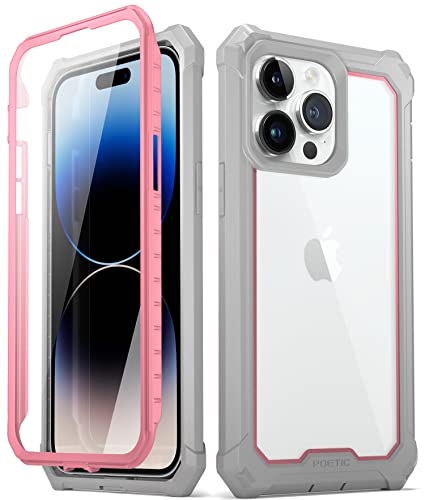 Poetic Guardian Series Hülle Kompatibel mit iPhone 14 Pro Max 6,7 Zoll, 360 Grad Ganzkörper Schutzhülle, stoßfest, robust, transparent, Outdoor Hülle mit integrierter Displayschutz, Pink/Klar