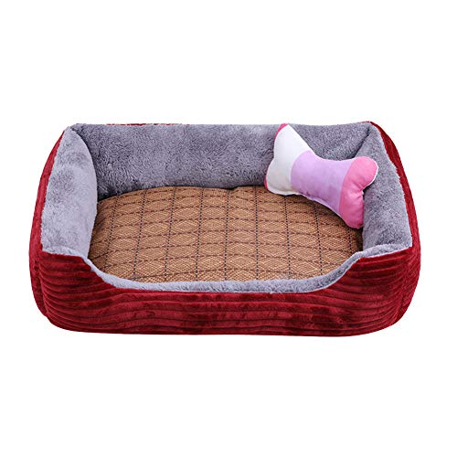 HONGBI Weich Hundebett Maschinenwaschbar mit Rutschfester Boden, Warm Hundeschlafplatz Hundematratze Hundesofa Hundekorb, Plüsch Haustierbett Purpurrotes Bett + Matte + Spielzeug 45 * 30cm