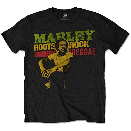 Bob Marley Herren Roots, Rock, Reggae T-Shirt, Schwarz (Black Black), Small