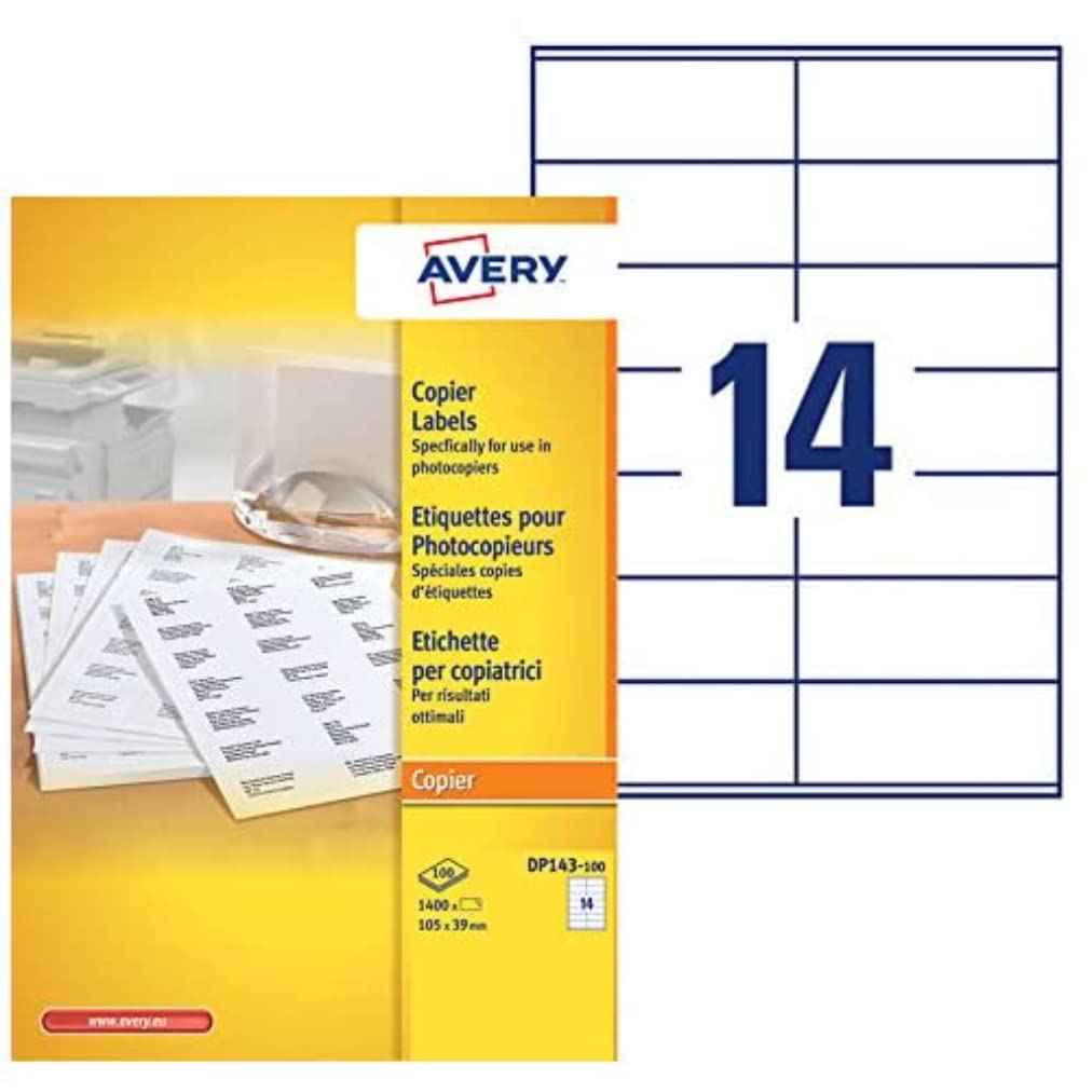 Avery DP143-100 Etiketten für Kopierer in Schachtel mit spitzen Ecken 105 x 39 mm 1.400 Stück Weiß